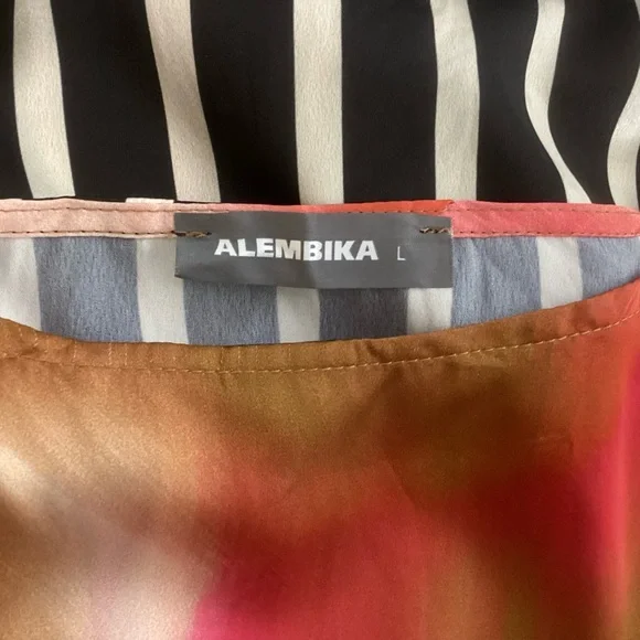 ALEMBIKA Butterfly Tunic Top Mixed Media Crush Satin Lg - Picture 5 of 8